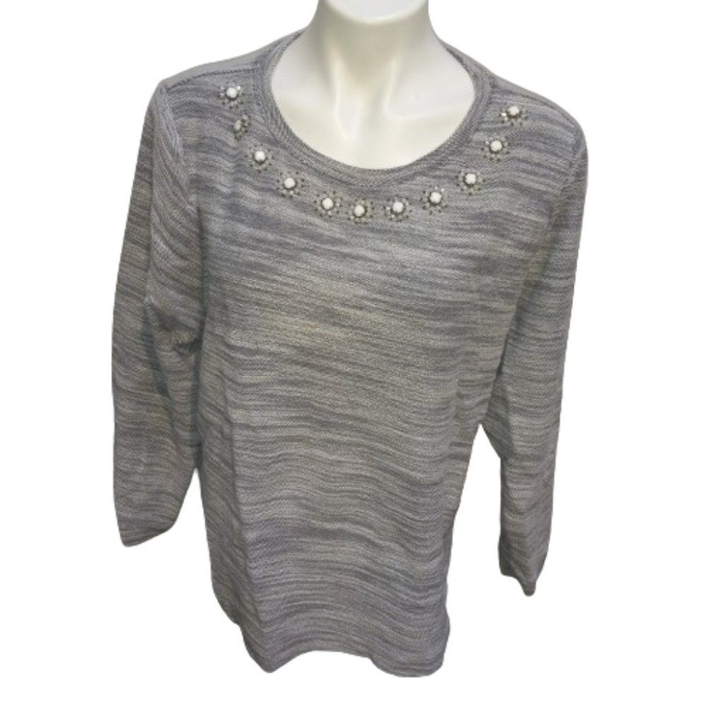 St. John Bay Womens Plus Size Black White Bling Sweater Top 1X